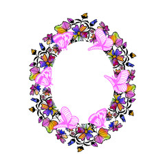 Mallow flowers vector illustration. black white hand drawing. wreath of flowers