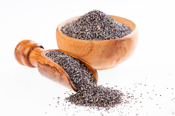 Organic poppy seeds - white background