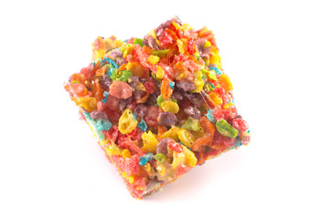 Fruity Cereal Marshmallow Treat Bars on a White Background