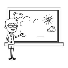 happy student boy drawing in chalkboard