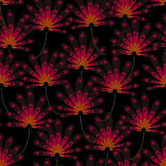 abstract flowers of pink and dark gray colors on a dark background