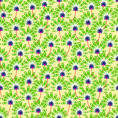 Plants of green and dark blue colors on a light yellow background