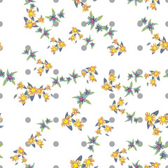 Fototapeta na wymiar Different fantasy flowers are the seamless pattern in abstract style on a colorful background. Vector floral background. Summer background. Design illustration vector. Vector spring template.