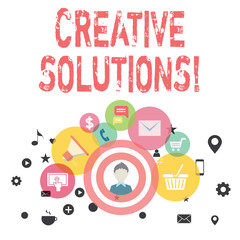 Text sign showing Creative Solutions. Business photo showcasing mental process of creating a solution to a problem photo of Digital Marketing Campaign Icons and Elements for Ecommerce