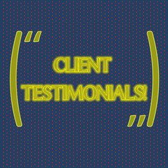 Writing note showing Client Testimonials. Business concept for Written recommendation from a satisfied customer Infinite Color Polka Dots Arranged in Columns on Dark Shade Background