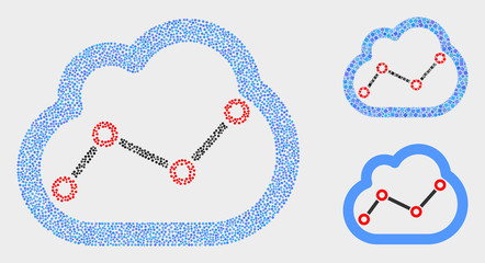 Dotted and mosaic chart cloud icons. Vector icon of chart cloud created of irregular circle elements. Other pictogram is created from square particles.