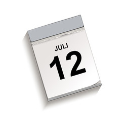 Kalender Juli 12, Abreißkalender mit Datum, Vektor Illustration isoliert auf weißem Hintergrund