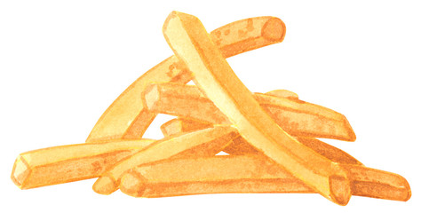 Fastfood, french fries, hand drawn watercolor illustration isolated on white
