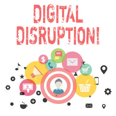 Text sign showing Digital Disruption. Business photo showcasing transformation caused by emerging digital technologies photo of Digital Marketing Campaign Icons and Elements for Ecommerce