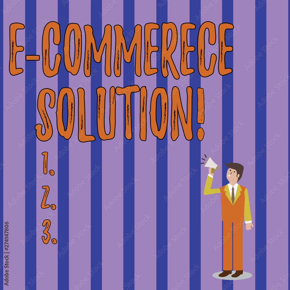 Poster writing note showing e commerce solution. business concept for software used by business in selling 