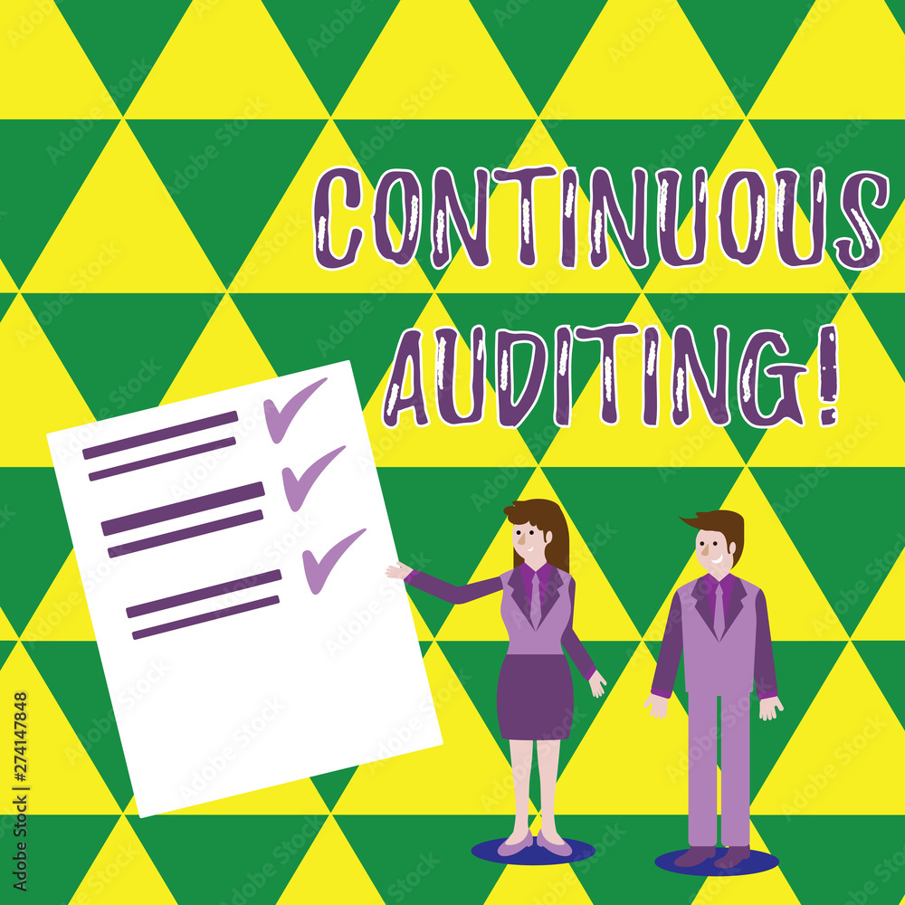 Poster word writing text continuous auditing. business photo showcasing internal process that examines acco