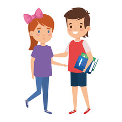 happy little students couple characters