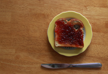 Toast with jam on a table 