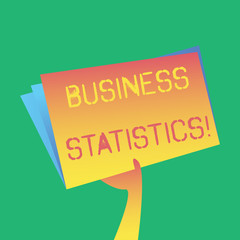 Text sign showing Business Statistics. Business photo showcasing Science of intelligent decision making in the business Hand Holding and Raising Blank Space Colorful File Folder with Sheet Inside