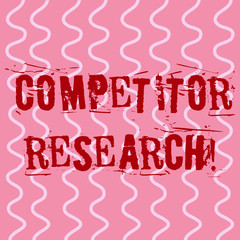 Conceptual hand writing showing Competitor Research. Concept meaning collection and review of information about rival firms White Wavy Curly Line Pattern on Pink Surface for Feminine
