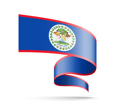 Belize flag in the form of wave ribbon.
