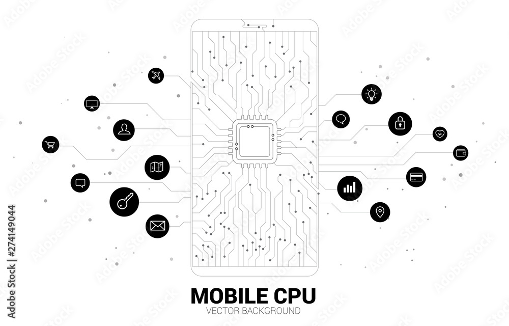 Aufkleber Vector CPU dot connect line circuit board style mobile phone icon. Concept for mobile phone technology and data network.