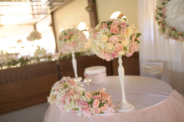 Beautiful decoration for the wedding. Flowers and romance