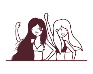 silhouette of women with swimsuit on white background