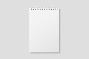 Blank realistic spiral bound notepad mockup on light grey background. High resolution. 