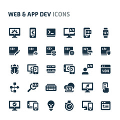 Website and Application Development Vector Icon Set. Fillio Black Icon Series.