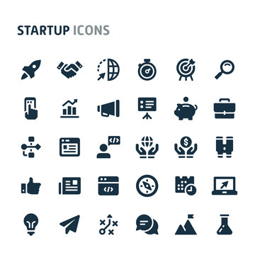 Startup Vector Icon Set. Fillio Black Icon Series.