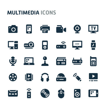 Multimedia Vector Icon Set. Fillio Black Icon Series.