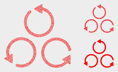 Dot and mosaic different rotation icons. Vector icon of different rotation formed of random round elements. Other pictogram is formed from small squares.