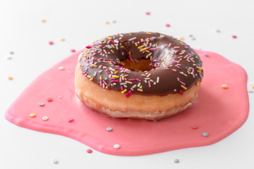 A donut in chocolate glaze.