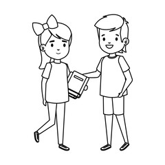 happy little students couple characters