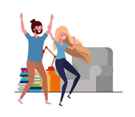 young couple dancing in living room character