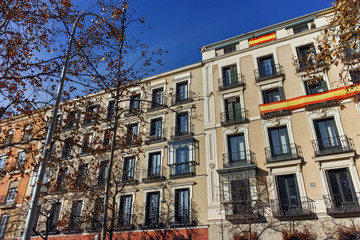 Obraz premium Facade of typical Buildings and streets in City of Madrid, Spain