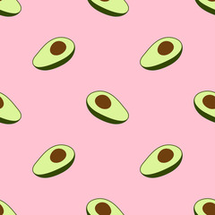 Seamless vector pattern with avocado and hearts on a pink background