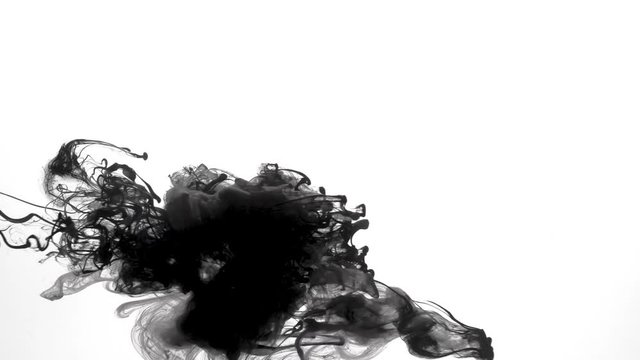 Black ink motion in water. Environmental pollution. Paint swirling moving mixing and blending