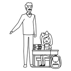 student girl in school desk with male teacher