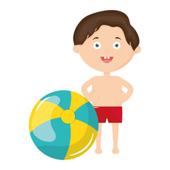 little boy with swimsuit and balloon beach