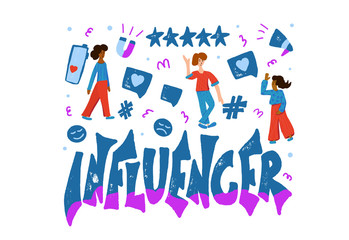 Influencer vector concept with girl and text.