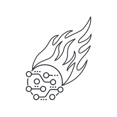 Electronics and flame icons. Electronic crash. Equipment breakdown. Vector linear icon.
