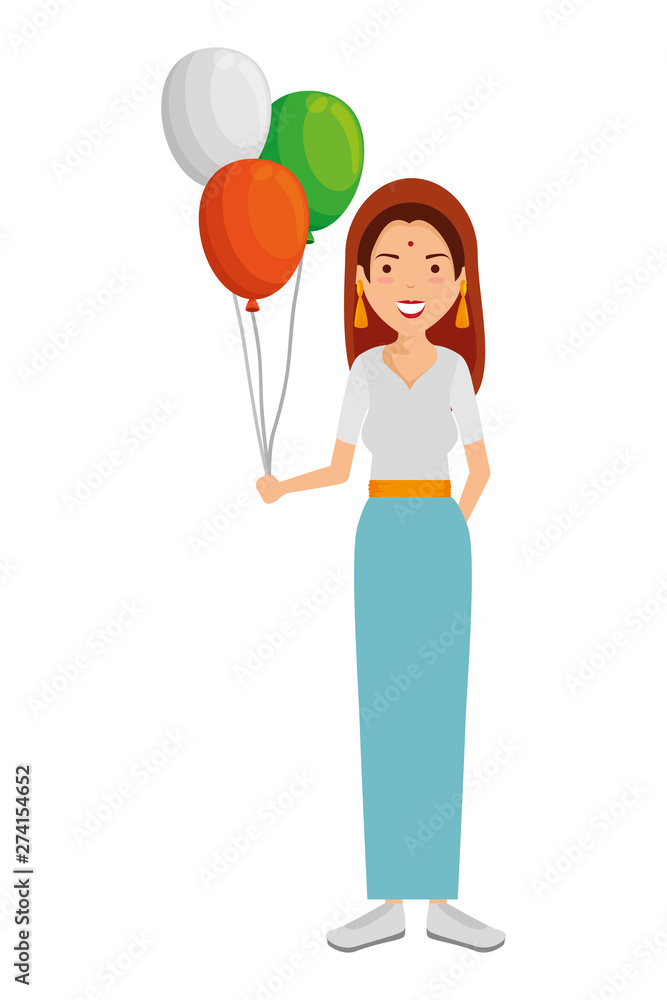 Poster beautiful woman from india with balloons helium