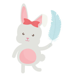 cute little rabbit lifting feather character