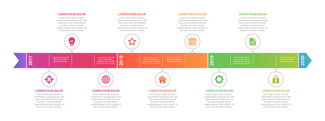 Timeline and infographic concept design, modern and colorful, with icons. Easy to customize template. EPS 10.