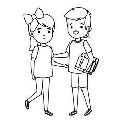 happy little students couple characters