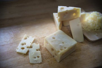 Beautiful cheeses in the kitchen - cheese food preparing concept