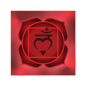 Root chakra, with it's mantra and symbol - four petal lotus vector art