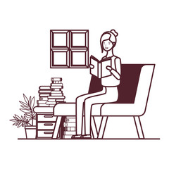 silhouette of woman with book in hands in living room