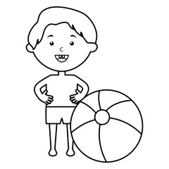 little boy with swimsuit and balloon beach