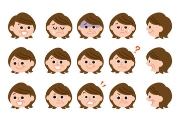 お年寄り　女性　表情セット