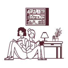silhouette of couple with book in hands in living room