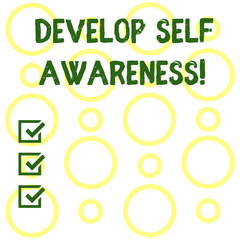Fototapeta premium Conceptual hand writing showing Develop Self Awareness. Concept meaning What you think you become motivate and grow Seamless Pattern of Loop Rings in Random on White Isolated