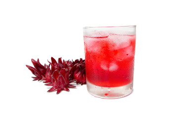 roselle juice (healthy drink) in glass with ice © naiyanab